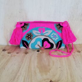 Crossbody  pink and blue tapestry clutch