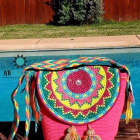 Pink Bag with Flap Top and Stones