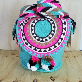 Flat top Aqua Bag, with Pompons